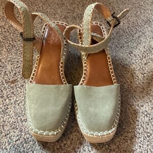 Crown Vintage Sage Suede Espadrille Wedge Sandals with Ankle Strap